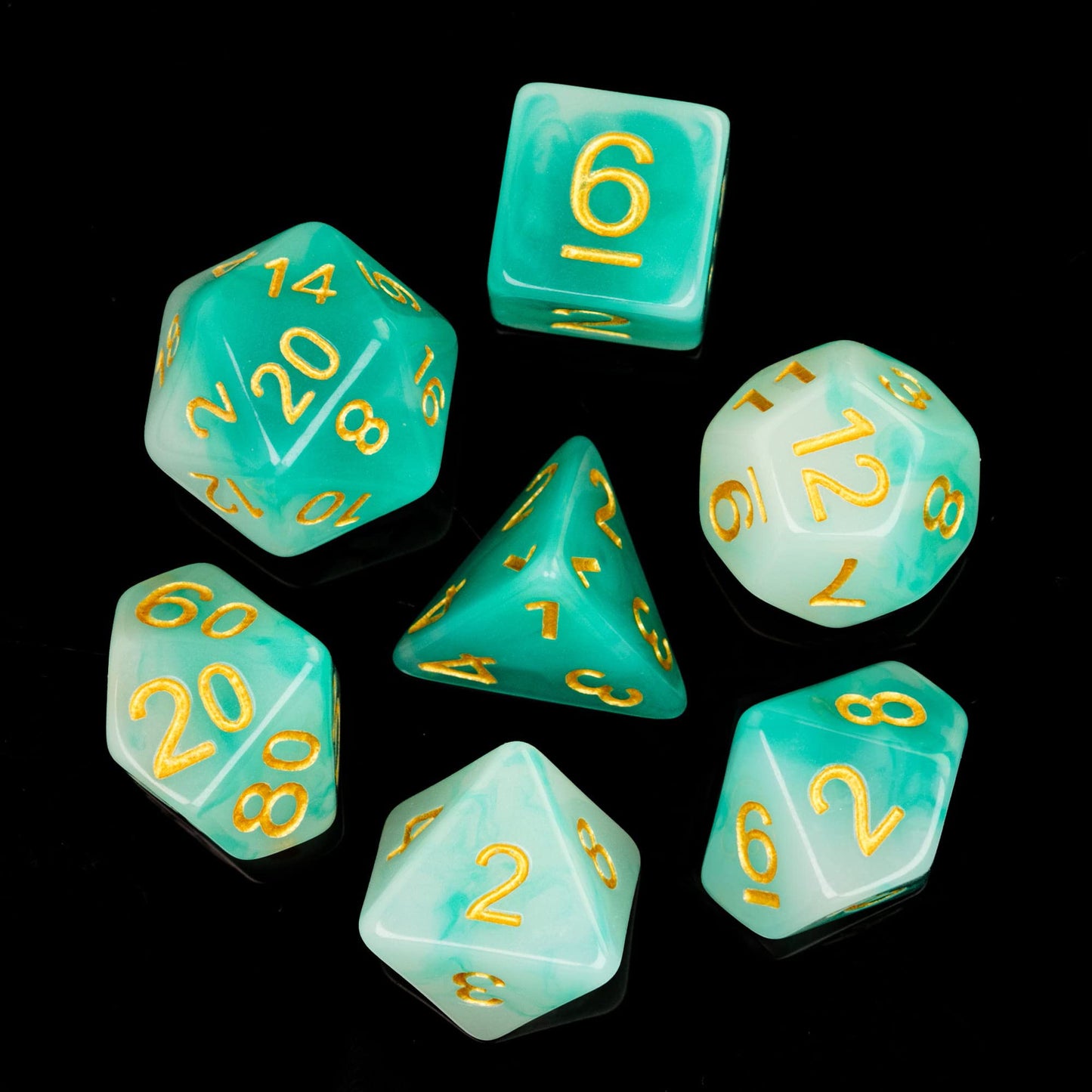HDdais 7PCS Polyhedral Dice Set, Jade DND Dice Set for Dungeon and Dragons, D&D Dice Set for Role Playing Games (Green White)
