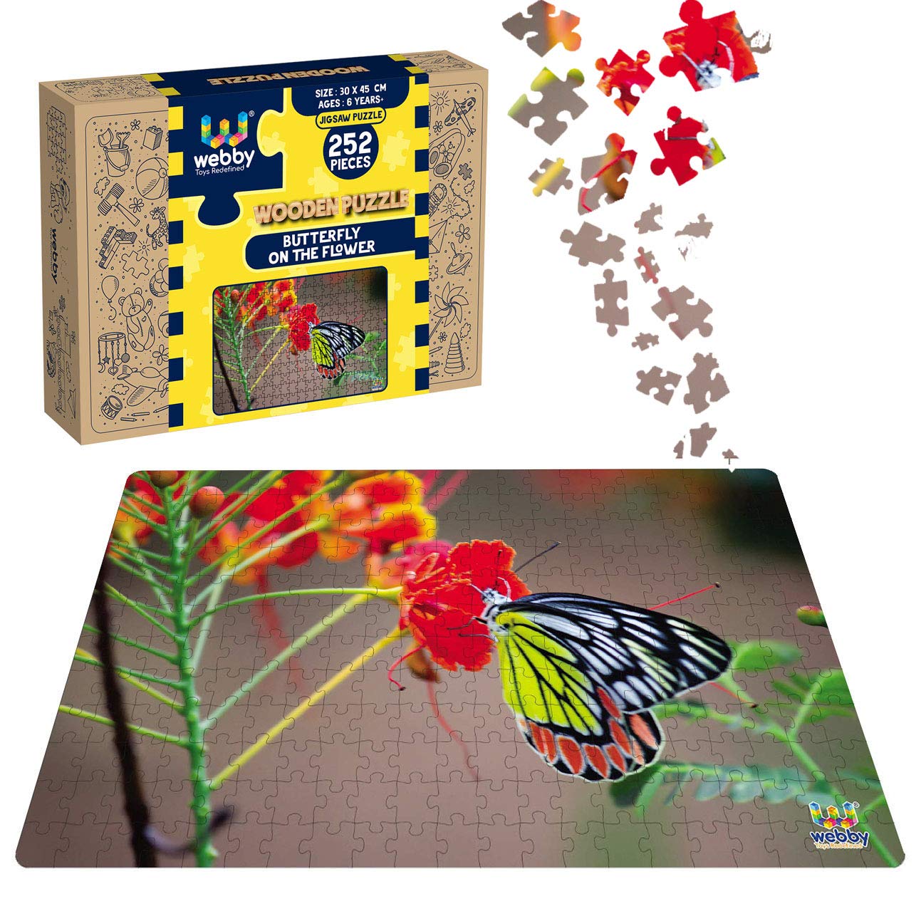 Webby Kids Butterfly On The Flower Wooden Jigsaw Puzzle, 252 Pieces