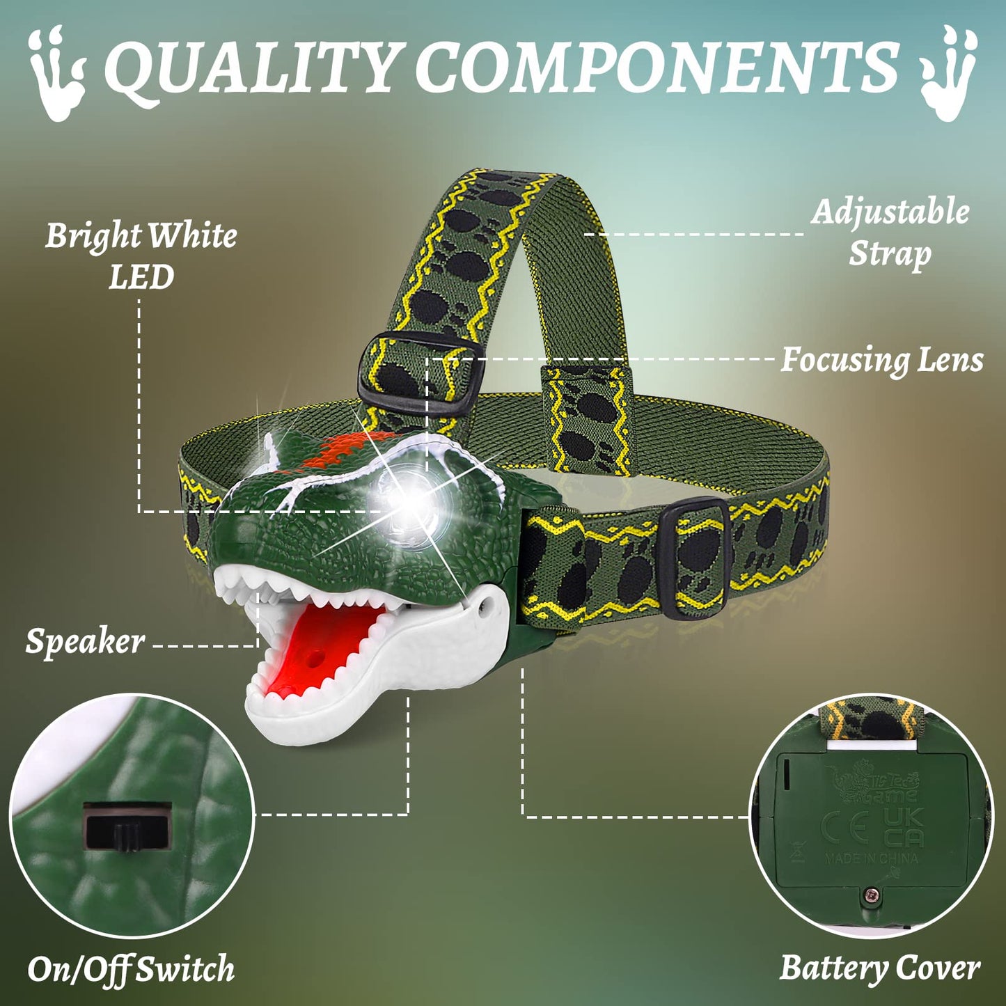 DX DA XIN Dinosaur LED Headlamp for Kids - Green T-Rex Flashlight, Perfect for Camping, Outdoor Play, Birthday & Christmas Gifts