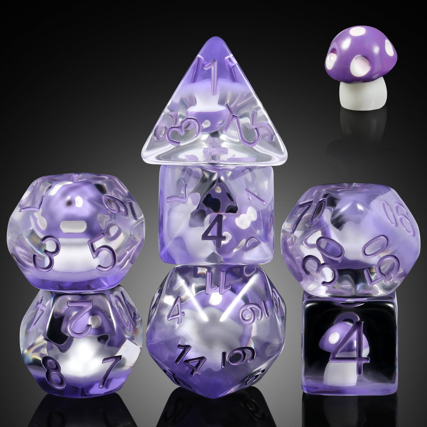 Mushroom Resin Dice Set D&D  DNDND 7PCS D&D Dice Set with Gift Velvet Bag for Dungeons and Dragons Role Playing Games and Tabletop GamesPurple Mushroom-New