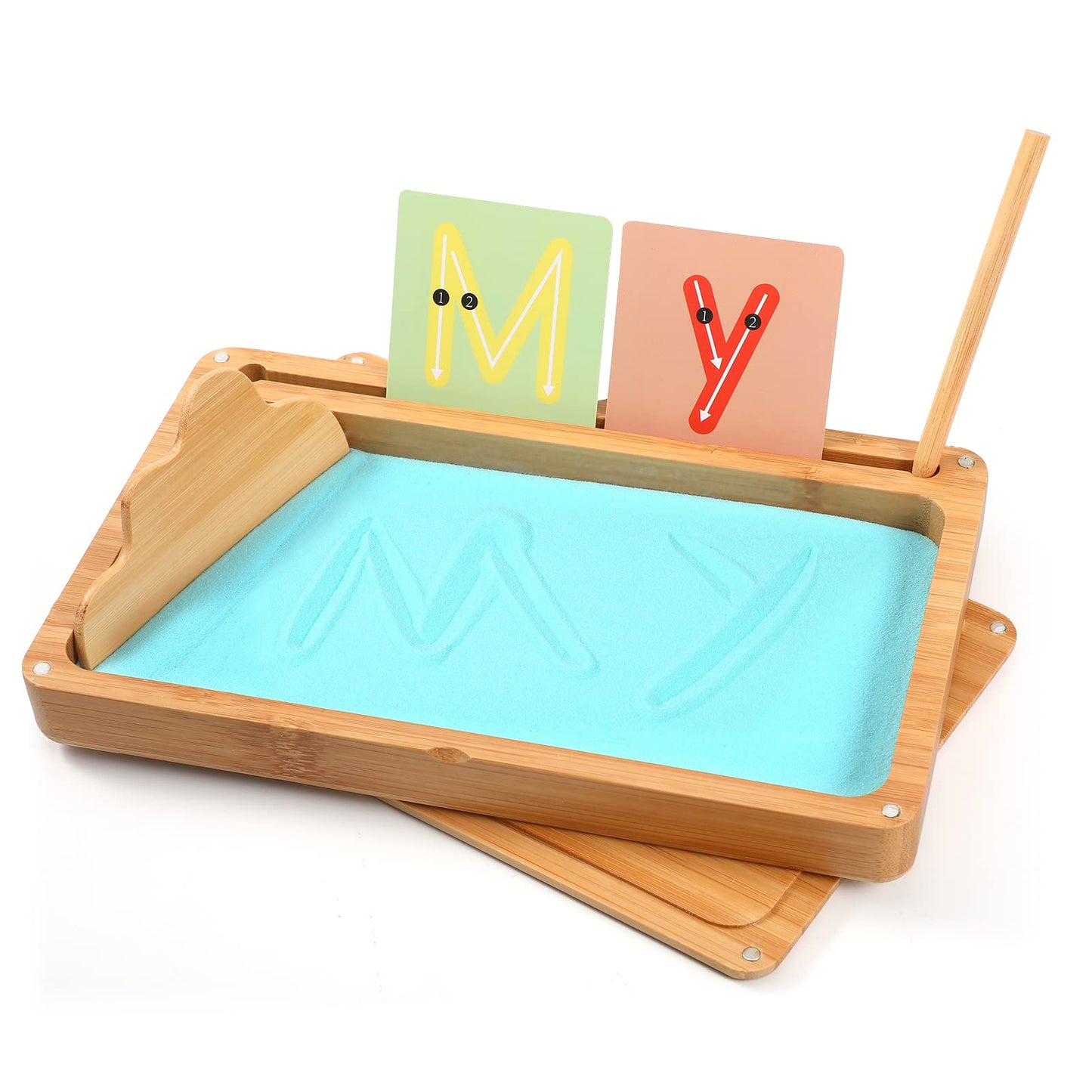 Atmini Sand Tray For Classroom Montessori Sand Tray With Lid Wooden Sand Trays For Kids Writing Letters And Numbers (Blue)