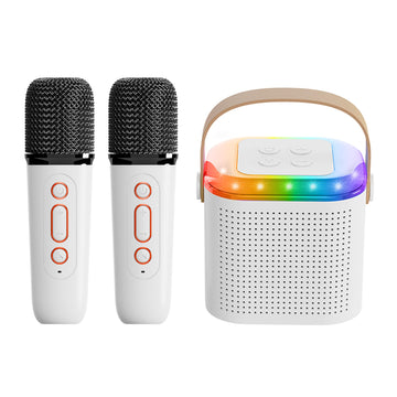 Mini Karaoke Machine For Kids,Portable Bluetooth Speaker With Wireless Microphone For Kids Toddler,Gifts For Girls And Boys Birthday (Pink 2 Mic) (White 2 Mic)