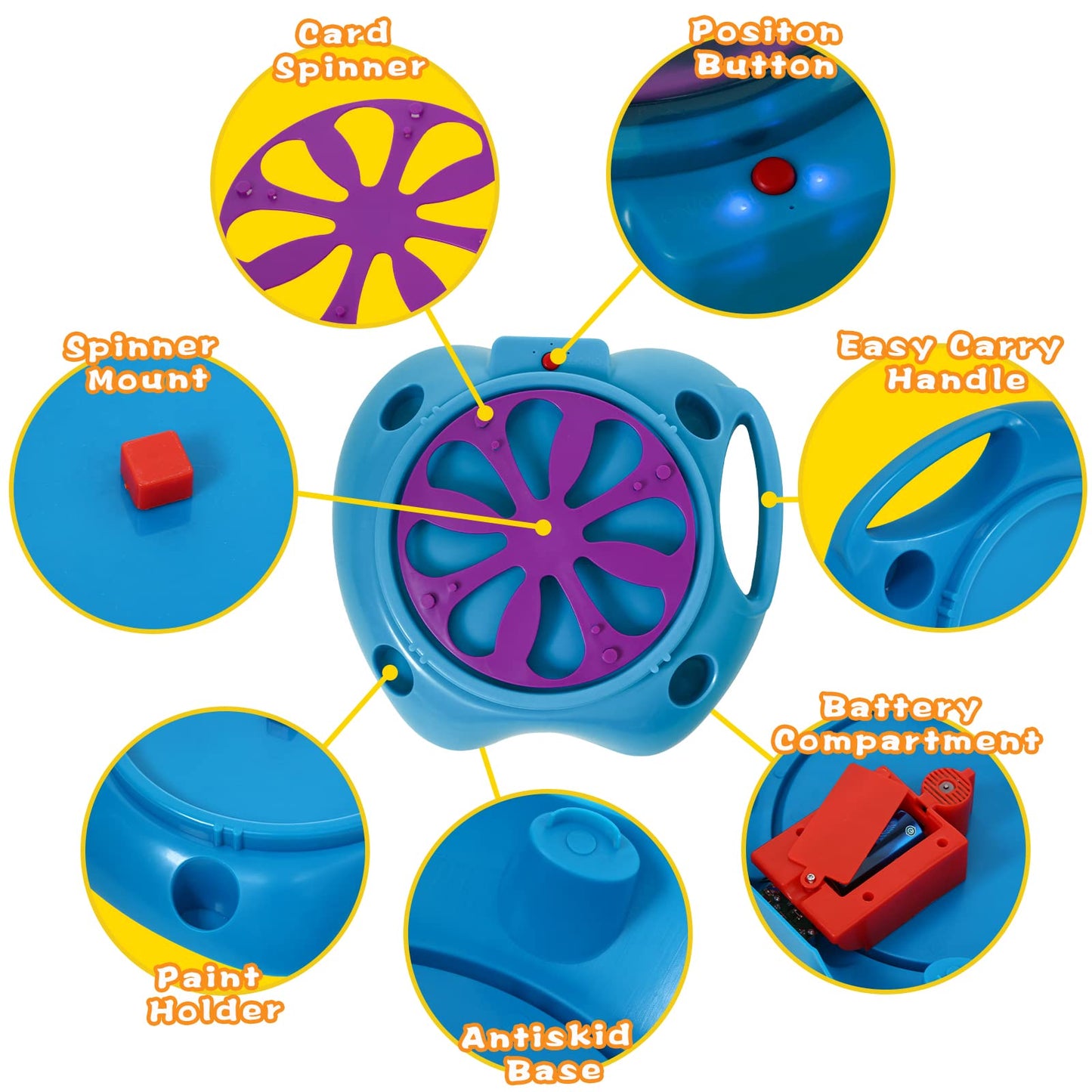 Spin Art Machine Variable Speed, Battery Operated Spinner - Paint Spinner With Splatter Guard, Washable Paint, Spin Art Kit, Art