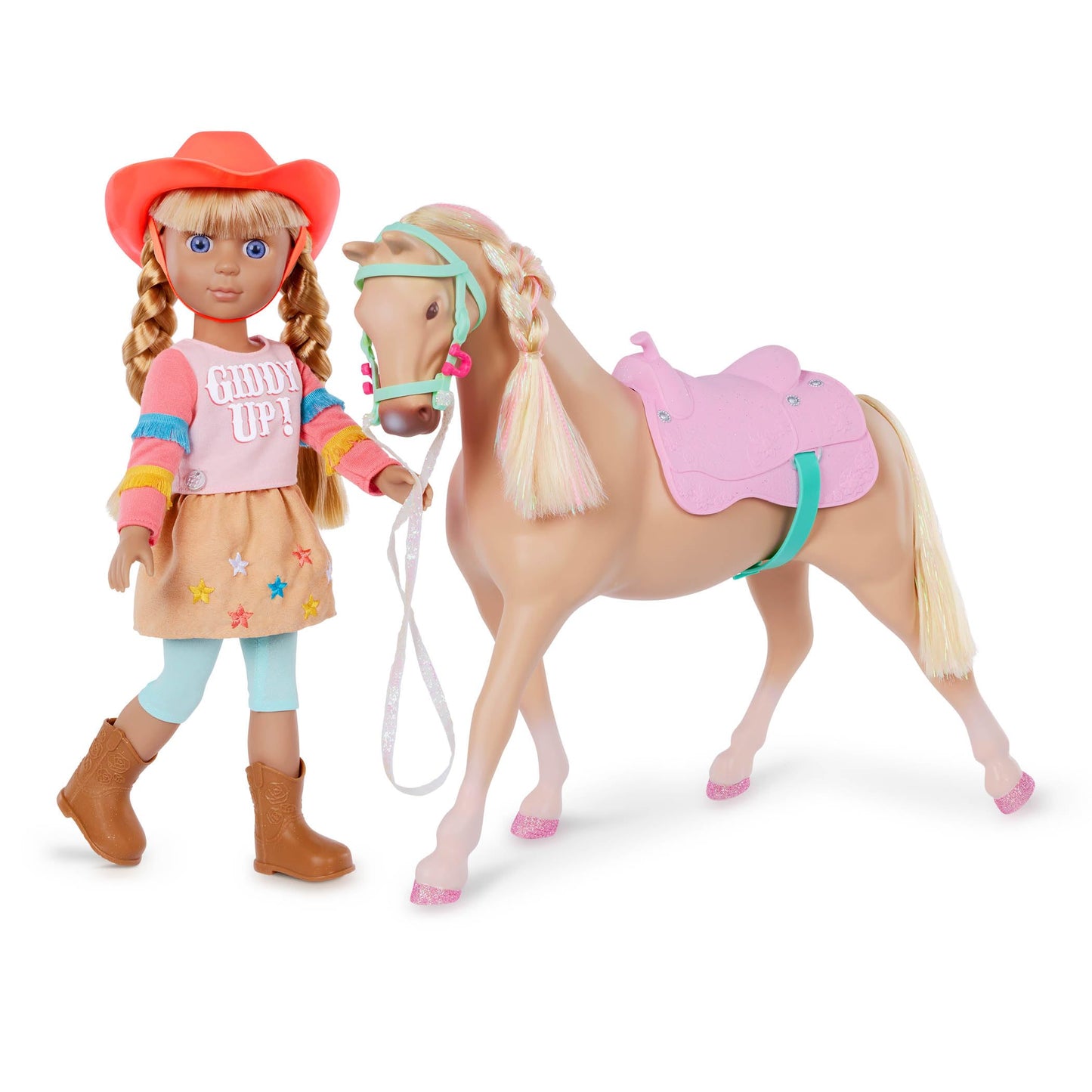 Glitter Girls - 14-Inch Equestrian Doll and Horse - Blue Eyes & Blond Hair - Tan Coat with Pink & Blond Mane - Removable Doll Cl