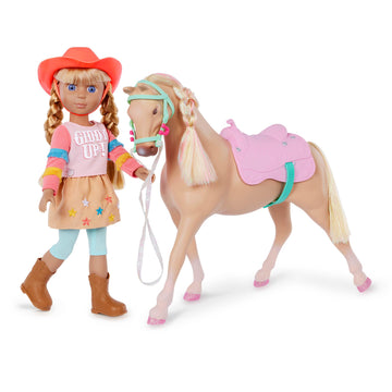 Glitter Girls - 14-Inch Equestrian Doll and Horse - Blue Eyes & Blond Hair - Tan Coat with Pink & Blond Mane - Removable Doll Cl