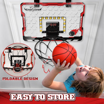 Eaglestone Mini Basketball Hoop Indoor With Led Light,Double Electronic Scoreboard,Basketball Hoop Indoor Toys For Kids,2 Game Modes Over Door Basketball Hoop For 5-7 8-12 Year Olds Boys, Gifts