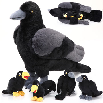 Hydren 5 Pc Black Crow Plush Toy Set Realistic Crow Stuffed Animal Soft Large Black Bird Crow Plush And 4 Small Black Crows For