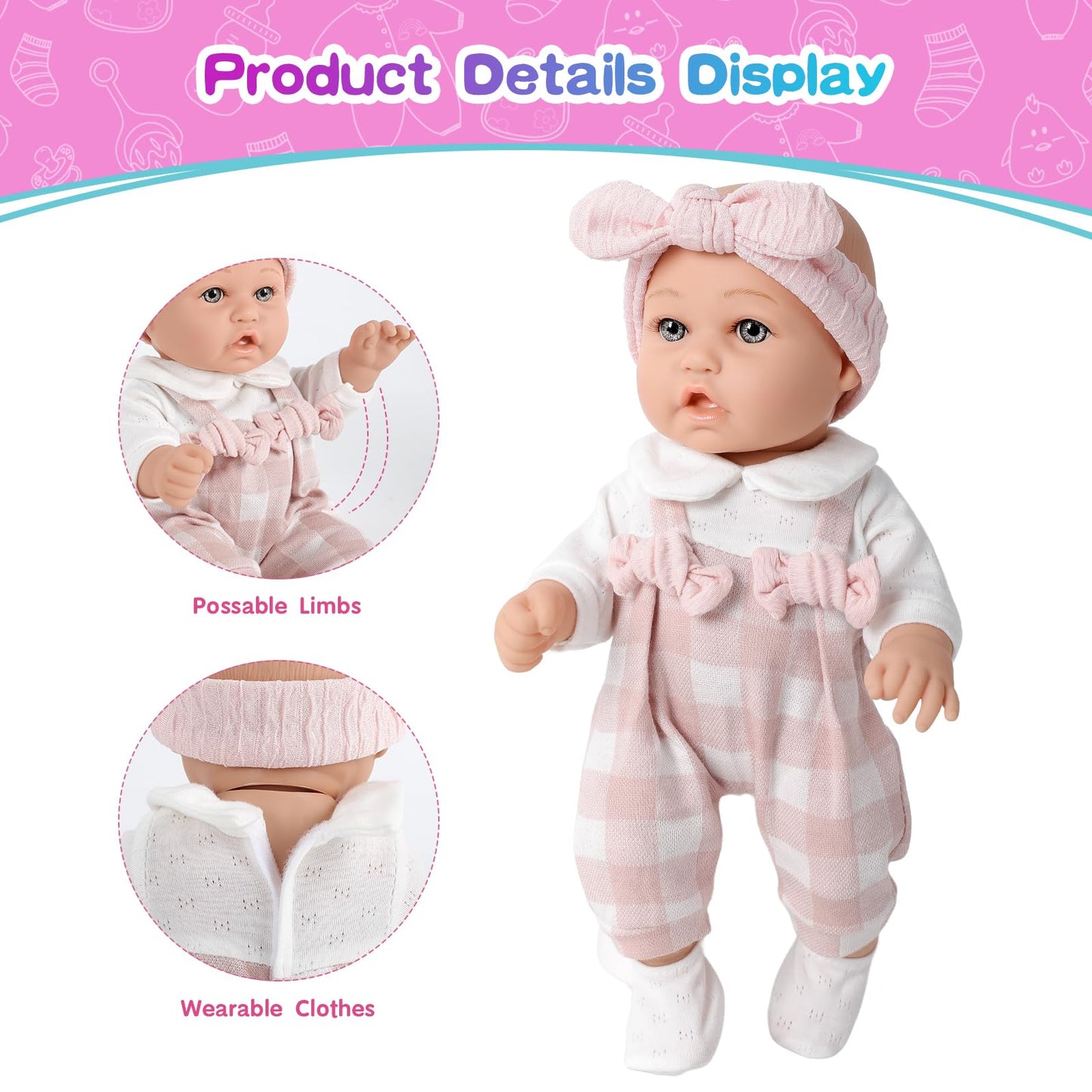 BDDOLL 12'' Baby Doll and Clothes Accessories Playset with Feeding Bottle Pacifier First Baby Dolls for Toddlers 36 Months and Up