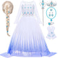 G.C Elsa Dress Costume For Girls Toddler Princess Dress Up Clothes With Cape Crown Wig Gloves Wand Necklace Accessories Toys Halloween Cosplay Birthday Party Favors For Girls Aged 3 4 5 6-10
