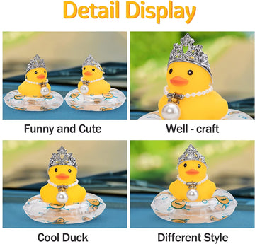 Wonuu Car Duck Decoration Dashboard Ornament For Dashboard Decoration Rubber Accessories With Pearl Necklace Crown Mini Swim Ring And Sunglasses
