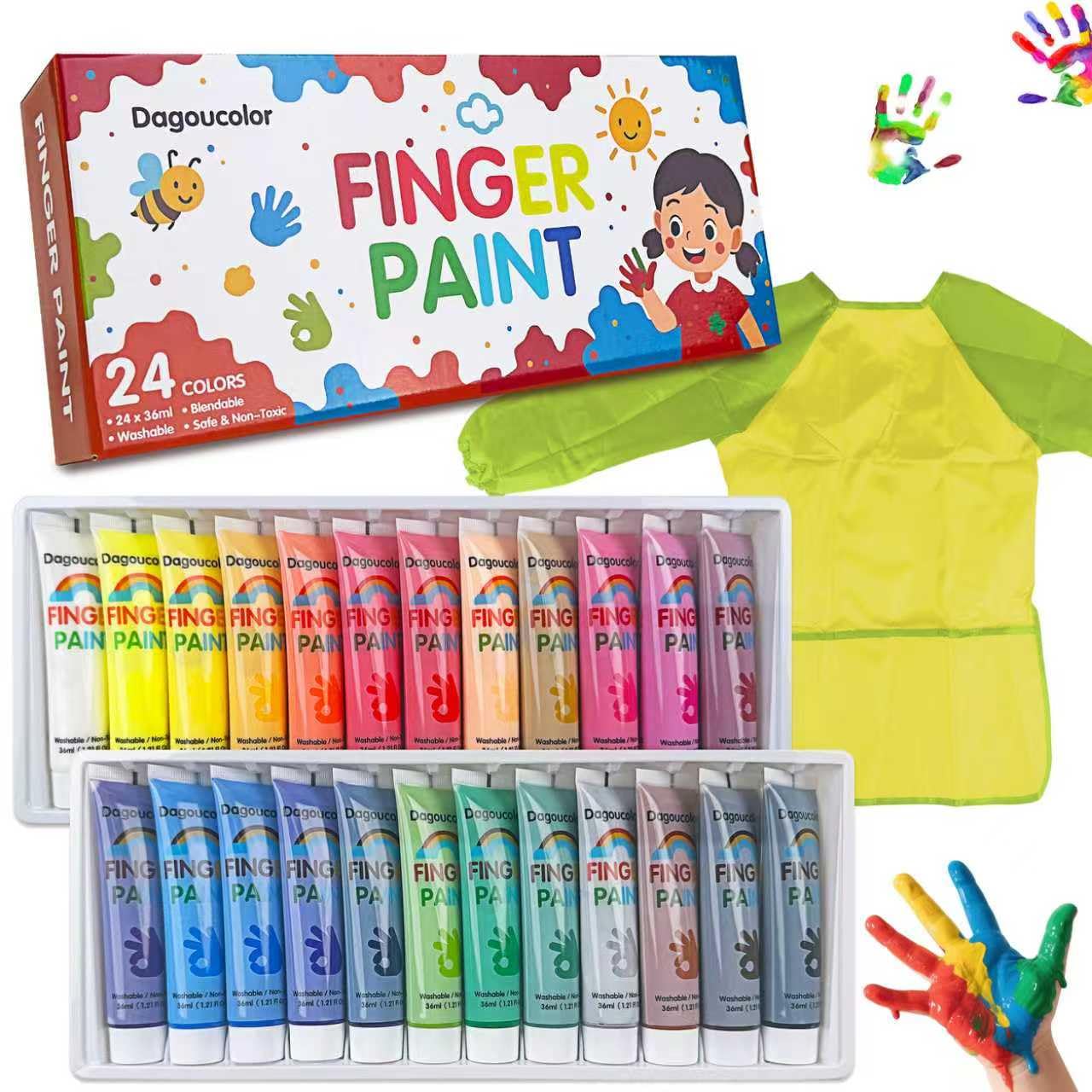 DagouColor Finger Paint Set, 24 Colors*36ml, Art Painting Kits for Kids Beginner Artists