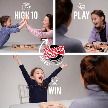 Bungee Table Fast Sling Puck Game - Small Size - Test Your Speed And Accuracy With This Fast-Paced Wooden Air Hockey Board Game