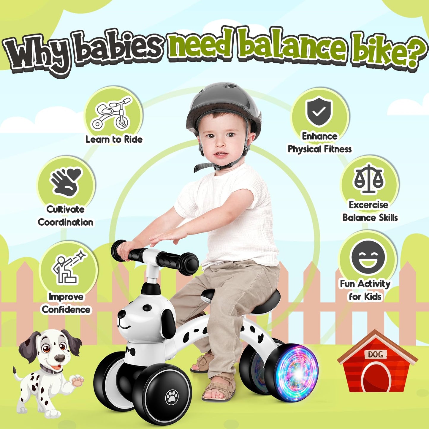 Balance Bike Tricycles Toys For 1 2 Year Old Baby, Colorful Lighting Toddler Bike, First Birthday Gifts For 1 2 Year Old Boys Gi