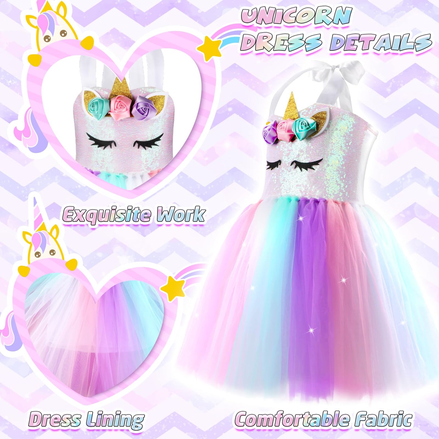 Giftinbox Girls Unicorn Princess Dress Unicorn Costume For Girls 1-8Y Halloween Costumes For Girls Toddlers Birthday Party 4Y