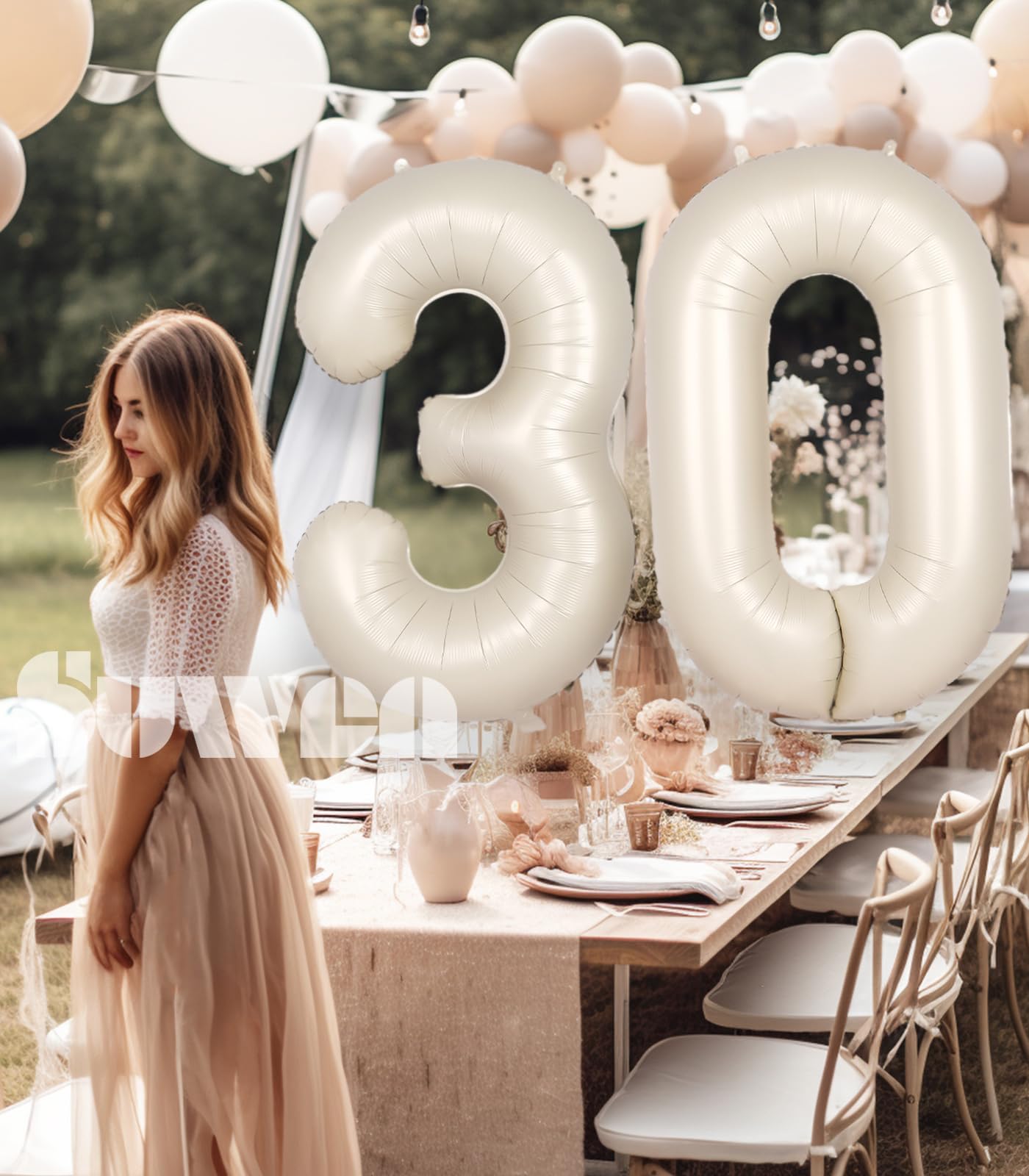 Suwen 40 Inch Large Cream White 30 Balloon Numbers Big Foil Helium Number Balloons 0-9 Jumbo Happy 30Th Mylar Birthday Party Dec