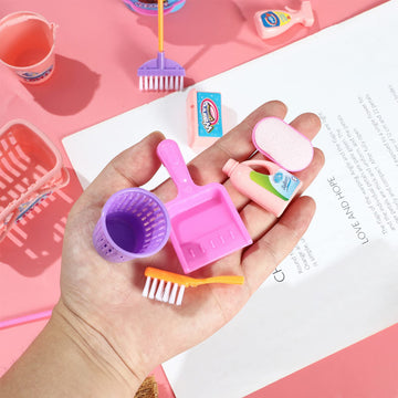 Sotogo 18 Pieces Doll Housework Cleaning Supplies Miniature Mini Dollhouse Accessories Dollhouse Furniture Decoration Accessories For Dolls Pretend Play