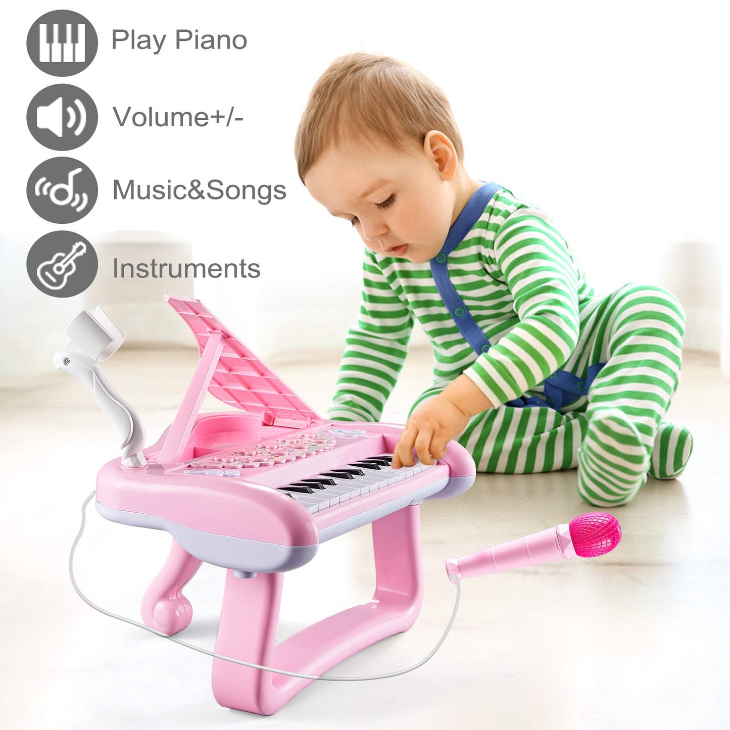 ZMZS First Birthday Toddler Piano Toys for 1 Year Old Girls  Baby Musical Keyboard 22 Keys Kids Age 1 2 3 Play Instrument with Microphone