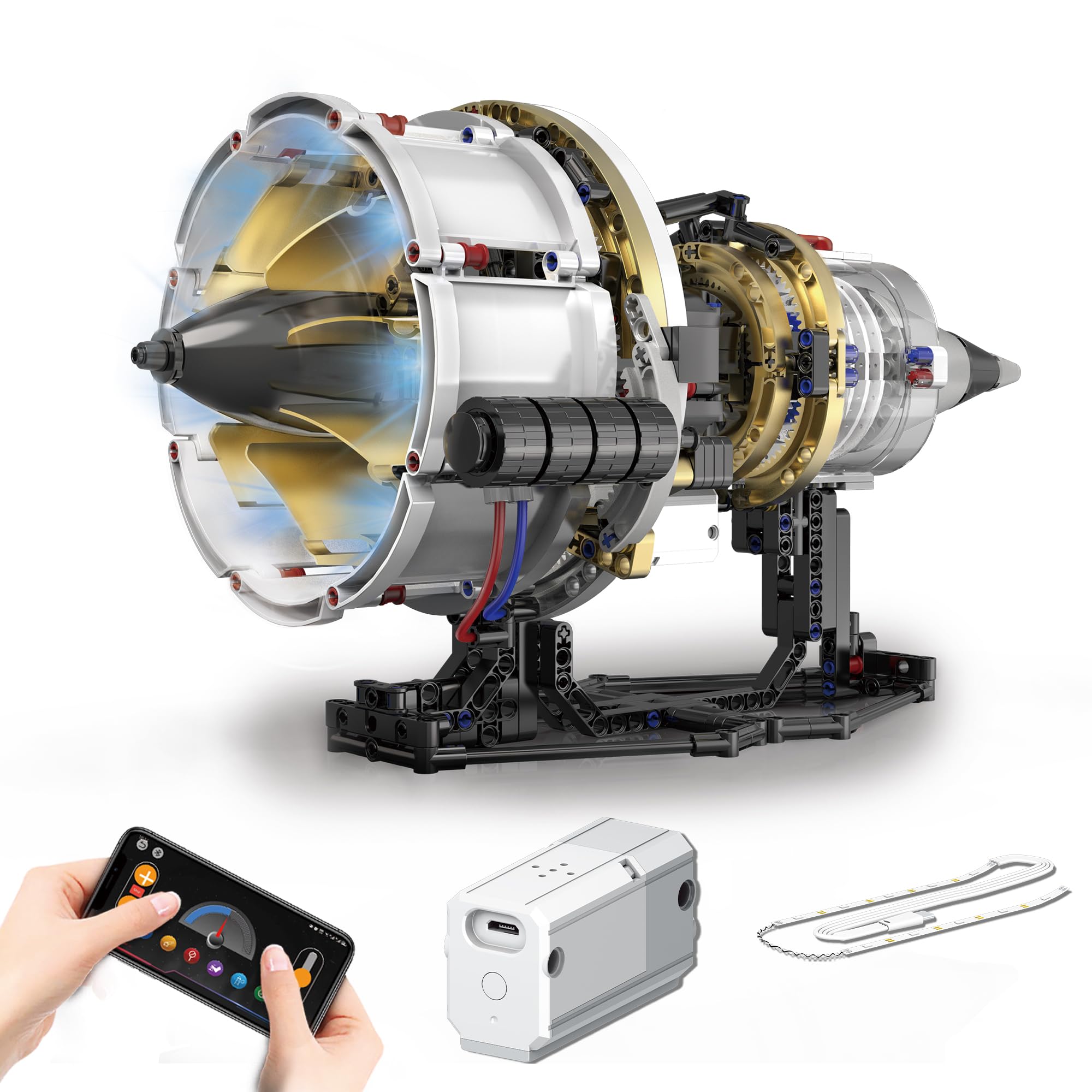SANGQAOFU Jet Engine Model Kit, App Controlled, 564 PCS, Gray, 7.4 x 1 ...