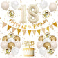 18Th Birthday Decorations Sand White Gold,18Th Birthday Balloons Beige Gold,Happy 18Th Birthday Banner With Cake Toppers Number