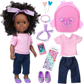Ecore Fun 14.5 Inch Black Doll 14.5 Inch Baby Girl Doll And Clothes And Accessories Set African Washable Realistic Silicone Girl Dolls - Best Gift For Girls