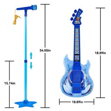 Guitar And Microphone Play Set For Boys,Karaoke Machine With Music&Light,Microphone Toys With Stand,Adjustable Height Guitar Toy