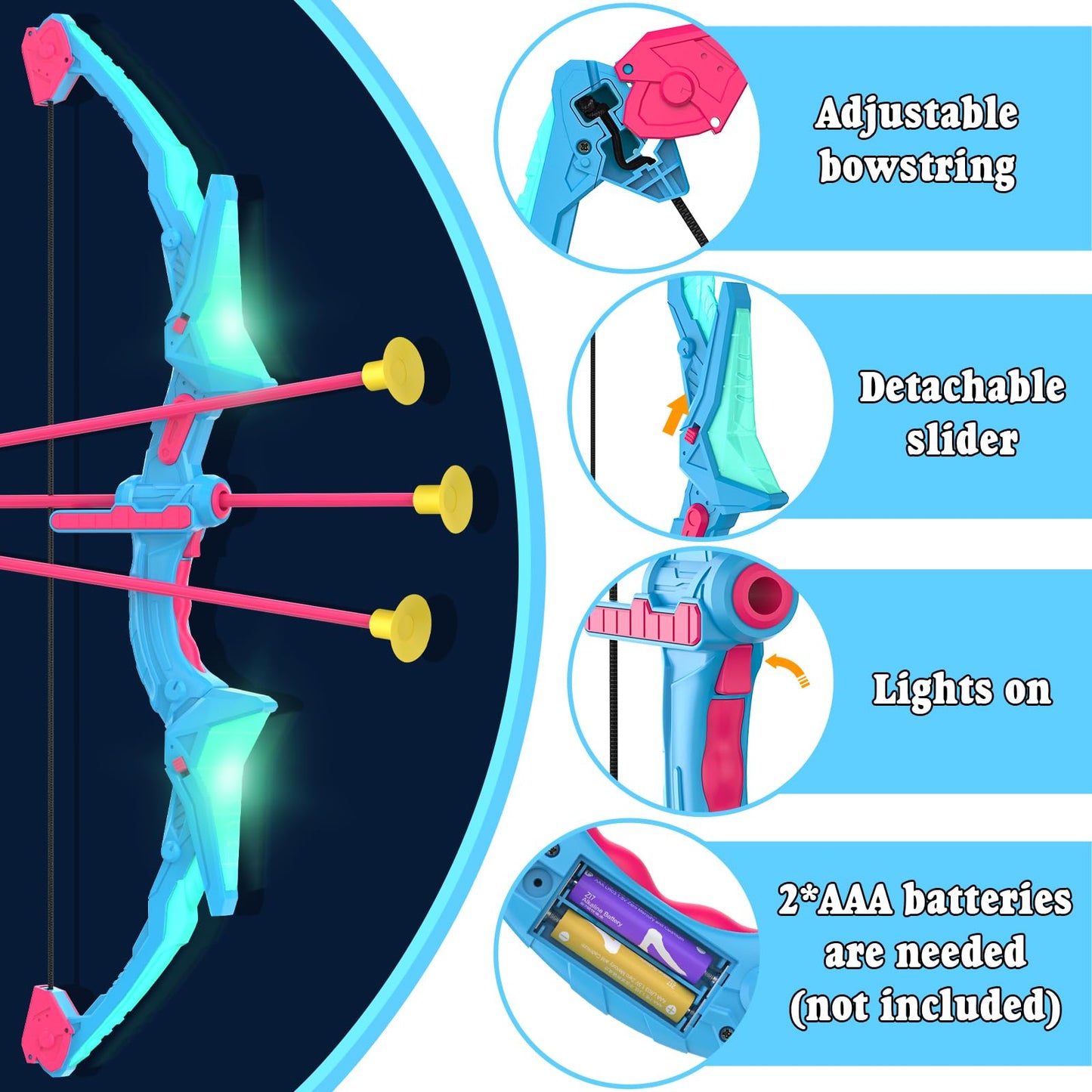 2 Pack Of Kids Bow And Arrow Set, Light Up Archery Toy Set With 14 Suction Cup Arrows & Standing Target, Perfect Kids Indoor And