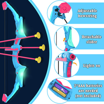 2 Pack Of Kids Bow And Arrow Set, Light Up Archery Toy Set With 14 Suction Cup Arrows & Standing Target, Perfect Kids Indoor And