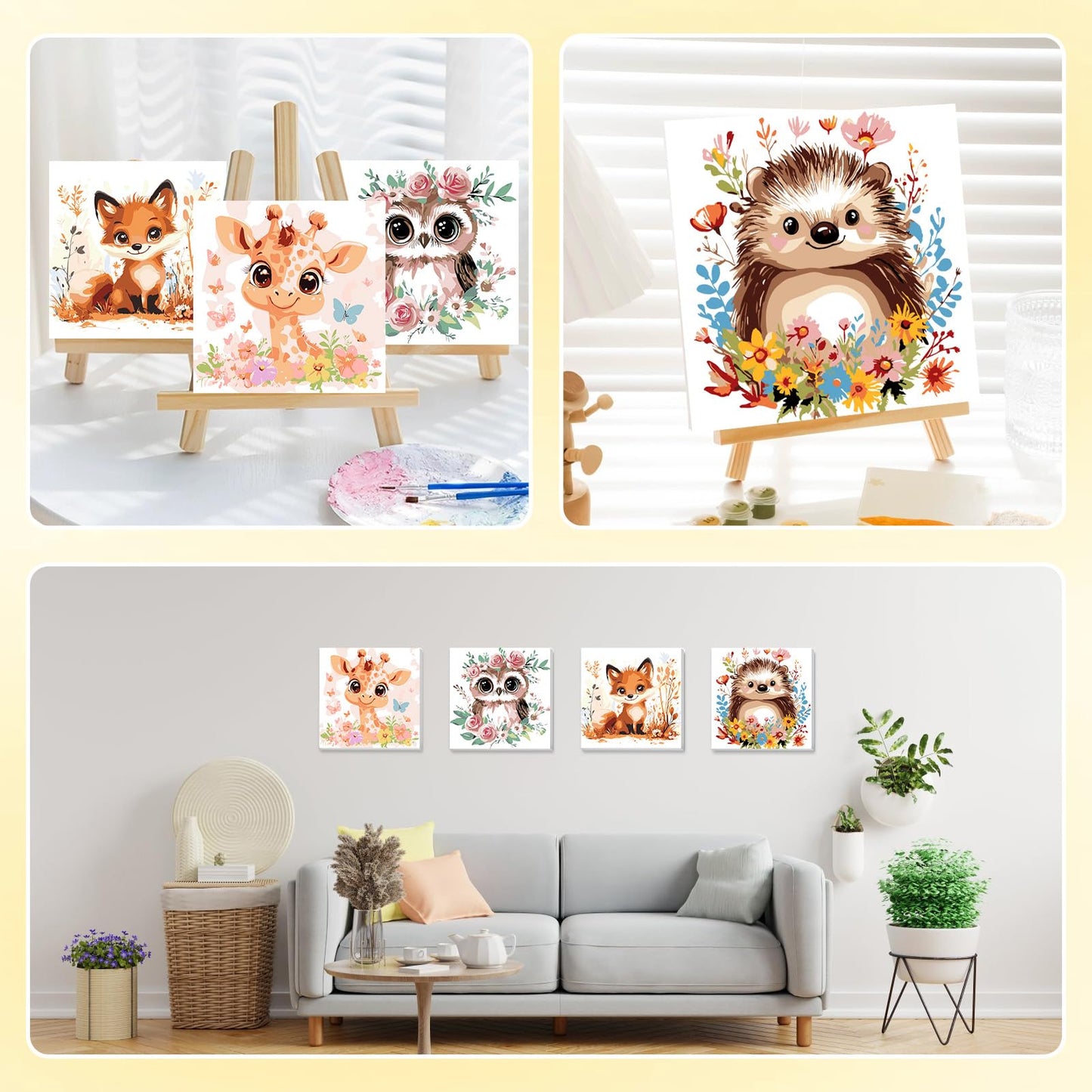 HEIBAGO Framed Paint by Numbers kit for Kids, 4 Pack Cute Animal Paint by Numbers for Kids Ages 8-12, Paint by Numbers Kits Chil