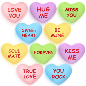 Hanaive 10 Pcs Plush Conversation Hearts Stuffed Valentines Day Toys 6 Inch Heart Candy Plush Decor Valentine Fabric Heart Throw