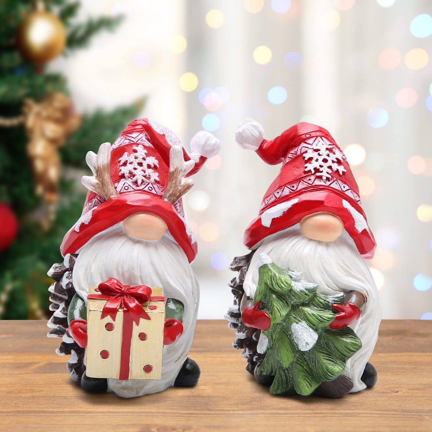 Hodao Christmas Resin Gnomes Handmade Christmas Resin Gnomes Holiday Present, Winter Table Christmas Tree Christmas Decorations