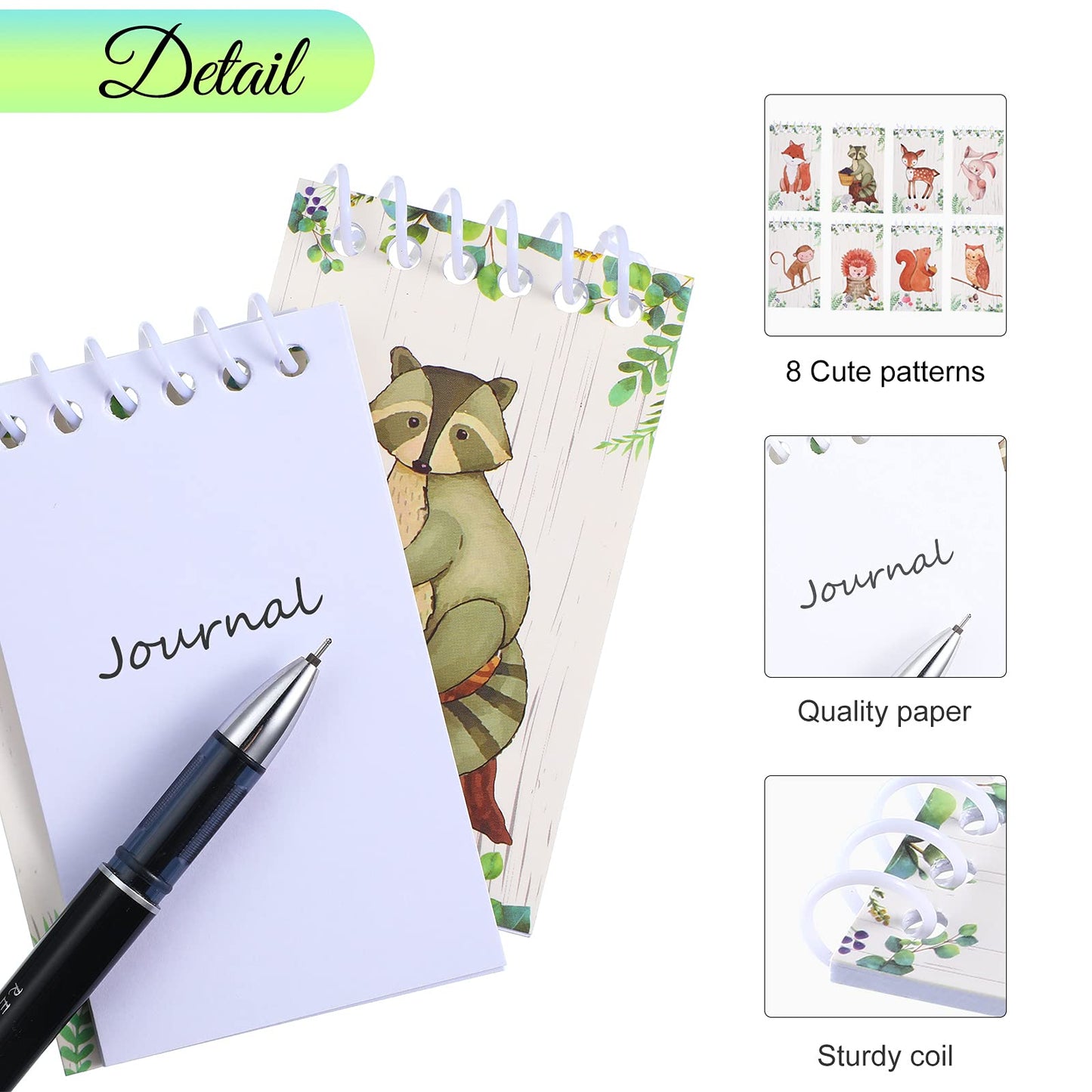 Clabby 24 pcs Woodland Creatures Mini Notepads, Forest Animal Party Favors Spiral Tiny Notebooks Bulk Teacher Classroom Reward P