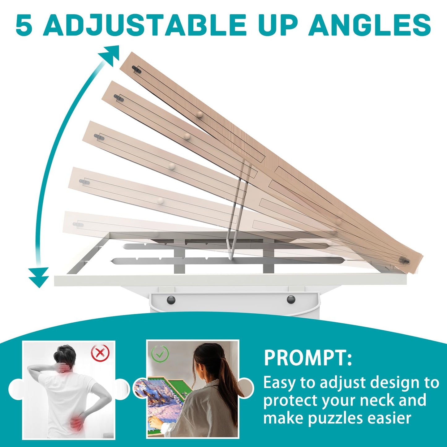Jigsaw Puzzle Table 1500Pcs,Puzzle Table With Legs And Storage Pocket,5 Adjustable Up Level Puzzle Tables For Adults With Drawer