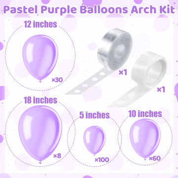 200 Pieces Pastel Purple Balloon Arch Kit Light Purple Balloons Lilac Balloon Garland Lavender Balloon Arch Kit For Purple Weddi