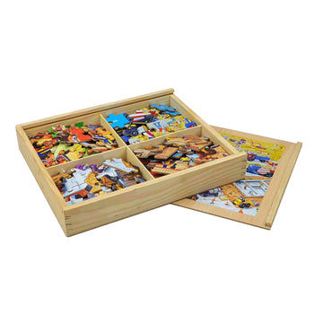Wooden Puzzles For Kids Ages 4-8, Construction Sites Vehicles 4-In-1 Jigsaw Puzzles In A Wood Storage Box, 24 48 60 88 Pieces Co