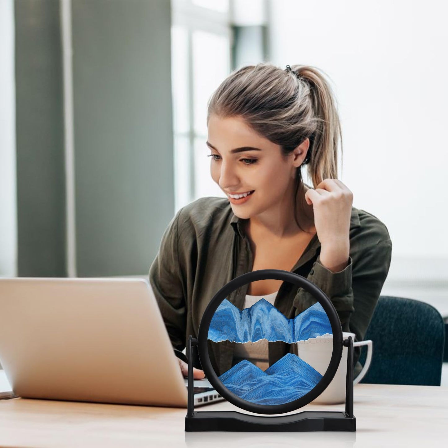 MXYATCJ | Moving Sand Art | Sand Art Liquid Motion | Sand Art Pictures | 3D Deep Sea Sandscape | Glass Sand Art Display | Sand Relaxing Gift for mature-themed | Home Office Decor | Desktop Toys | (8'' Blue)