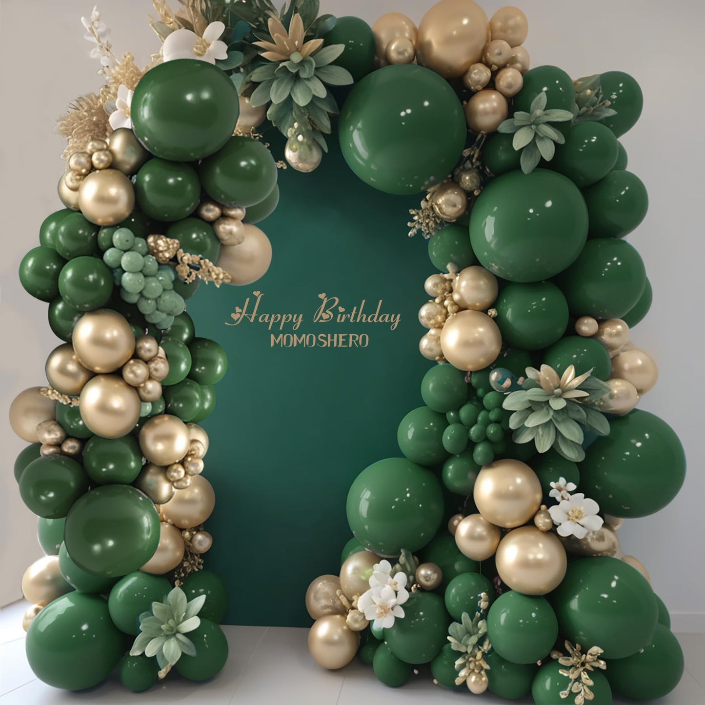 Momoshero 137Pcs Green And Gold Balloons Arch Garland Kit, Dark Emerald Green Hunter Forest Sage Green Metallic Gold Balloon For