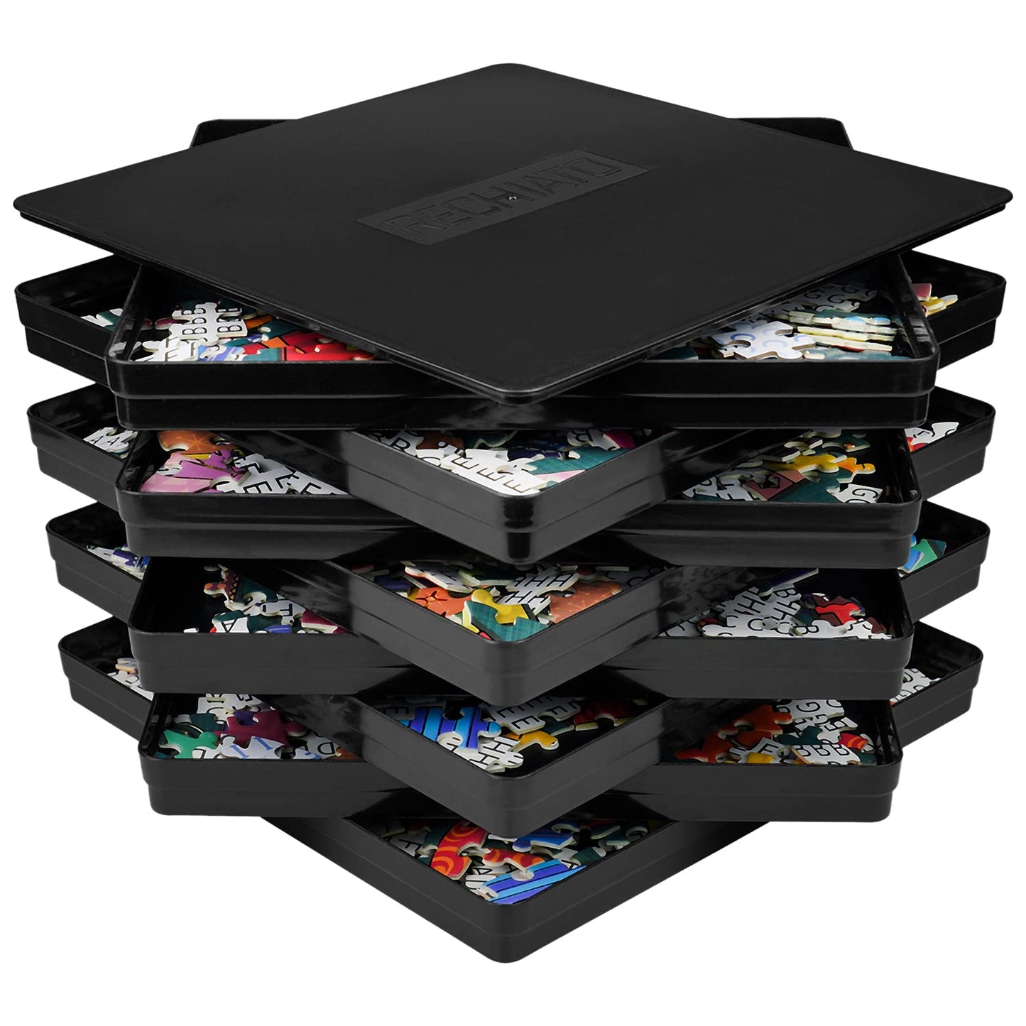 8 Puzzle Sorting Trays With Lid 8X8 Premiunm Puzzle Trays For Puzzle Lovers For Puzzles Up To 1000-1500 Pieces,Puzzle Tray, Convenient Tool For Puzzle Lovers (Black)