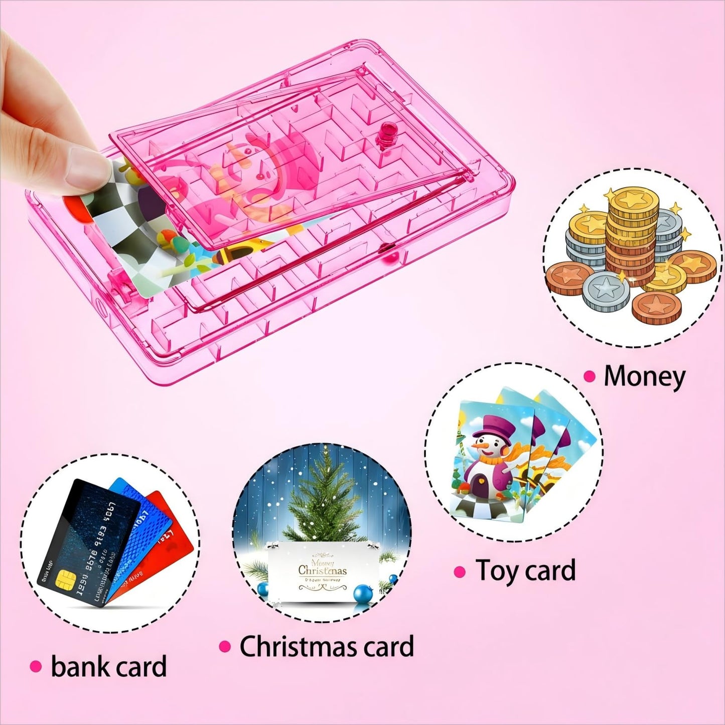 Skylety 5 Pcs Money Puzzle Box Gift Card Box Plastic Puzzle Card Holder Fun Maze Intellectual Pinball Machine Game for Teens and mature-themeds Birthday Party Favors(Pink)
