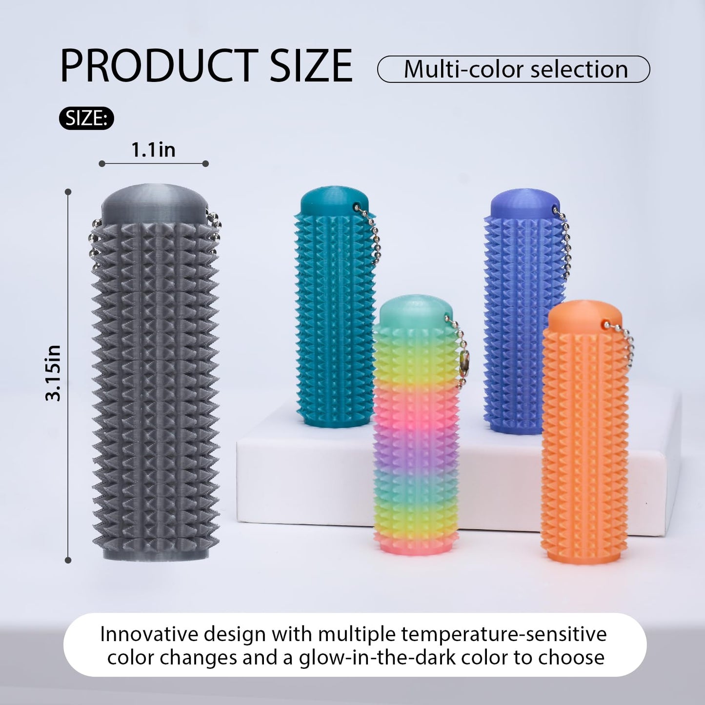 EXQDYNM 2PCS Spiky Grippie Fidget Keychain - Small Multi-Color Plastic Sensory Toy for Pain Relief & Anxiety Relief