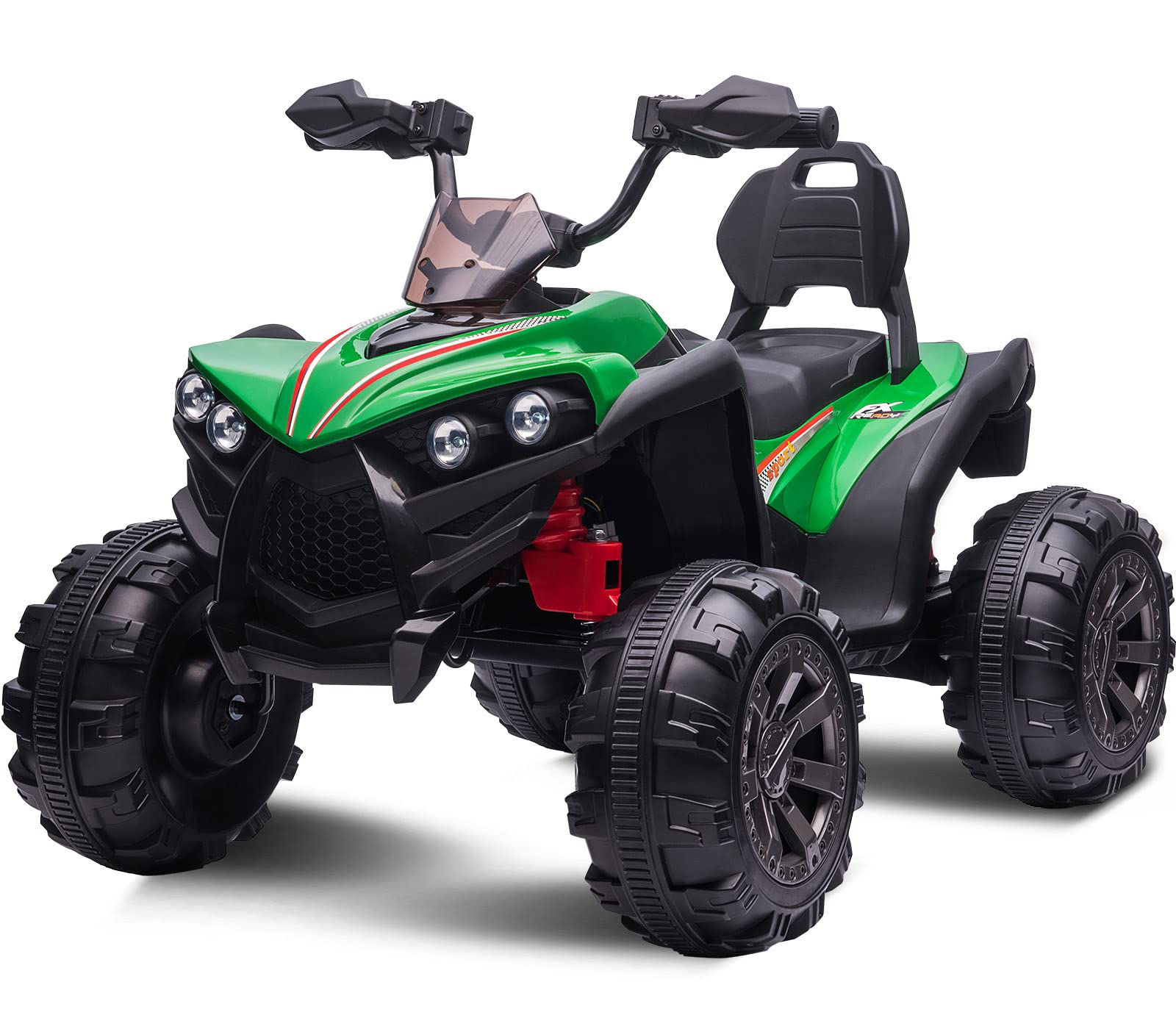 OTTARO Ride on ATV 2 Seater, 12V 4 Wheeler Electric Quad for Kids 3-8 w/ 17 Length Seat, LED Lights, 2 Speeds, Soft Braking, Rea