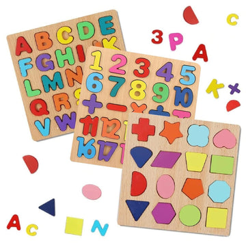 Easymart Wooden Learning Educational Game Board For Kids, Puzzle Toys For 2 Years Old Boys & Girls (Alphabets, Numbers & Shapes)