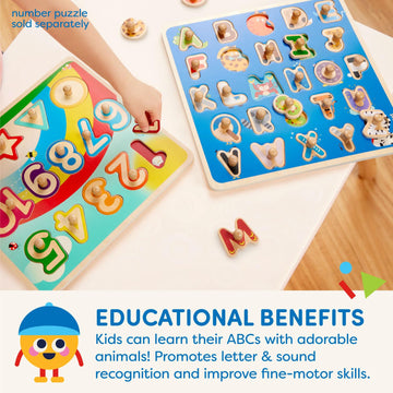 Battat – Wooden Peg Puzzle – Abc Puzzle For Toddlers – Wooden Toys – Educational Toys – 2 Years + – Wooden Peg Puzzle: Critters
