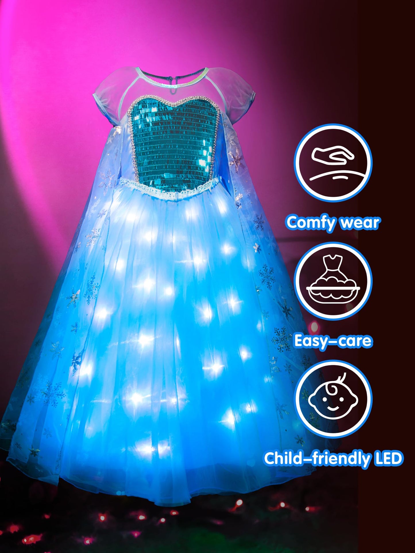 Uporpor Princess Dresses For Girls, Light Up Princess Costume Dress Up Clothes For Girls Halloween Costume Christmas Birthday Pa