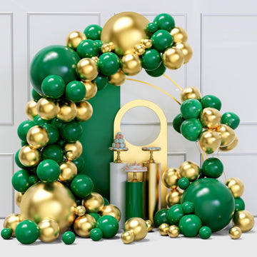 Green And Gold Balloons Arch Garland Kit, 134Pcs Metallic Gold And Dark Green Balloons With Different Size For Birthday, Graduat