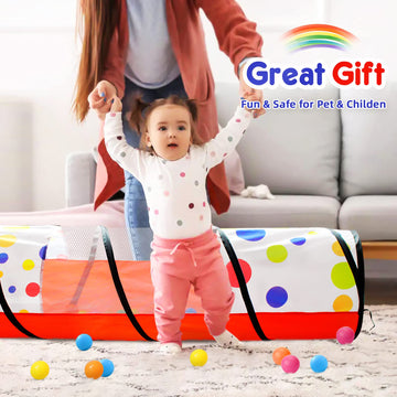 Kids Play Tunnel For Toddlers, Pop Up Crawl Through Tunnel Play Tent For Baby Infant Children Or Dog With 2 Mesh Sides, Kids Tunnel Toys Or Gift Indoor & Outdoor (Red Crawling Tent With Dots)