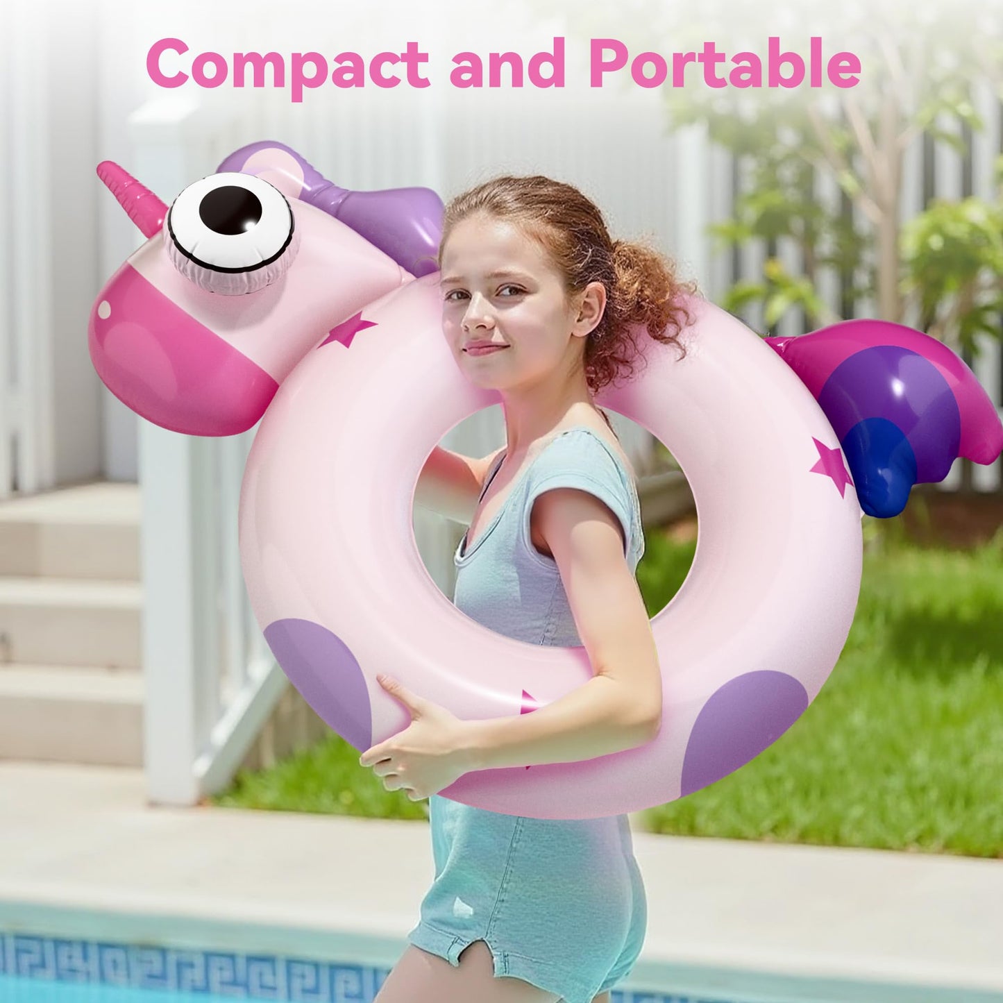 Pool Wave Kids Swim Ring Pool Floats, Girls Unicorn Inflatable Swimming Tube Floaties, Toddler Outdoor Water Floating Toy For Be