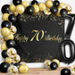 Happy 70Th Birthday Balloons Black Set Decor - Cheers To 70 Years Old Party Theme Garland Banner Backdrop Decorations For Women