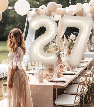 Suwen 40 Inch Large Cream White 27 Balloon Numbers Big Foil Helium Number Balloons 0-9 Jumbo Happy 27Th Mylar Birthday Party Dec