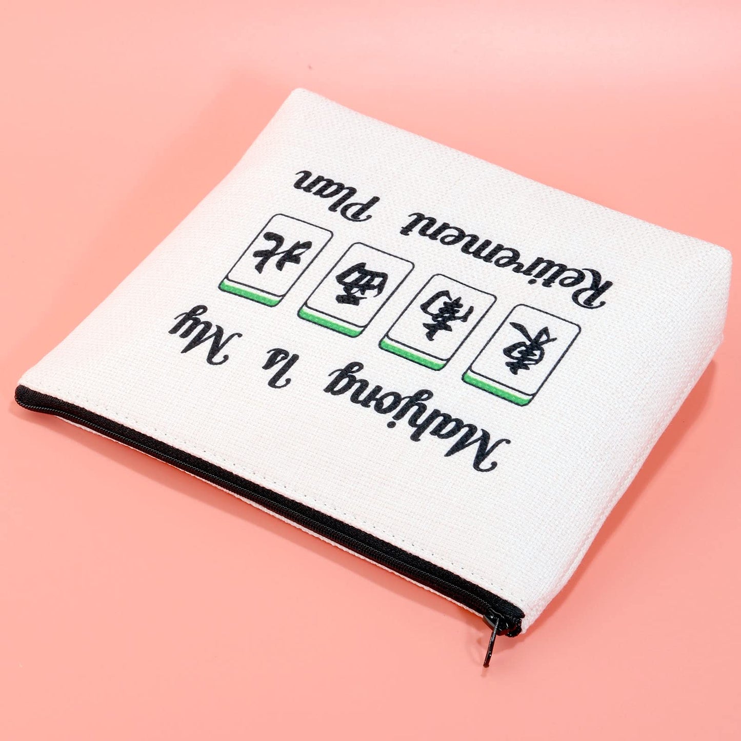 Jxgzso Novelty Mahjong Cosmetic Bag Mahjong Lover Gift Mahjong Is My Retirement Plan Board Game Zipper Purse Gift Lucky Mahjong