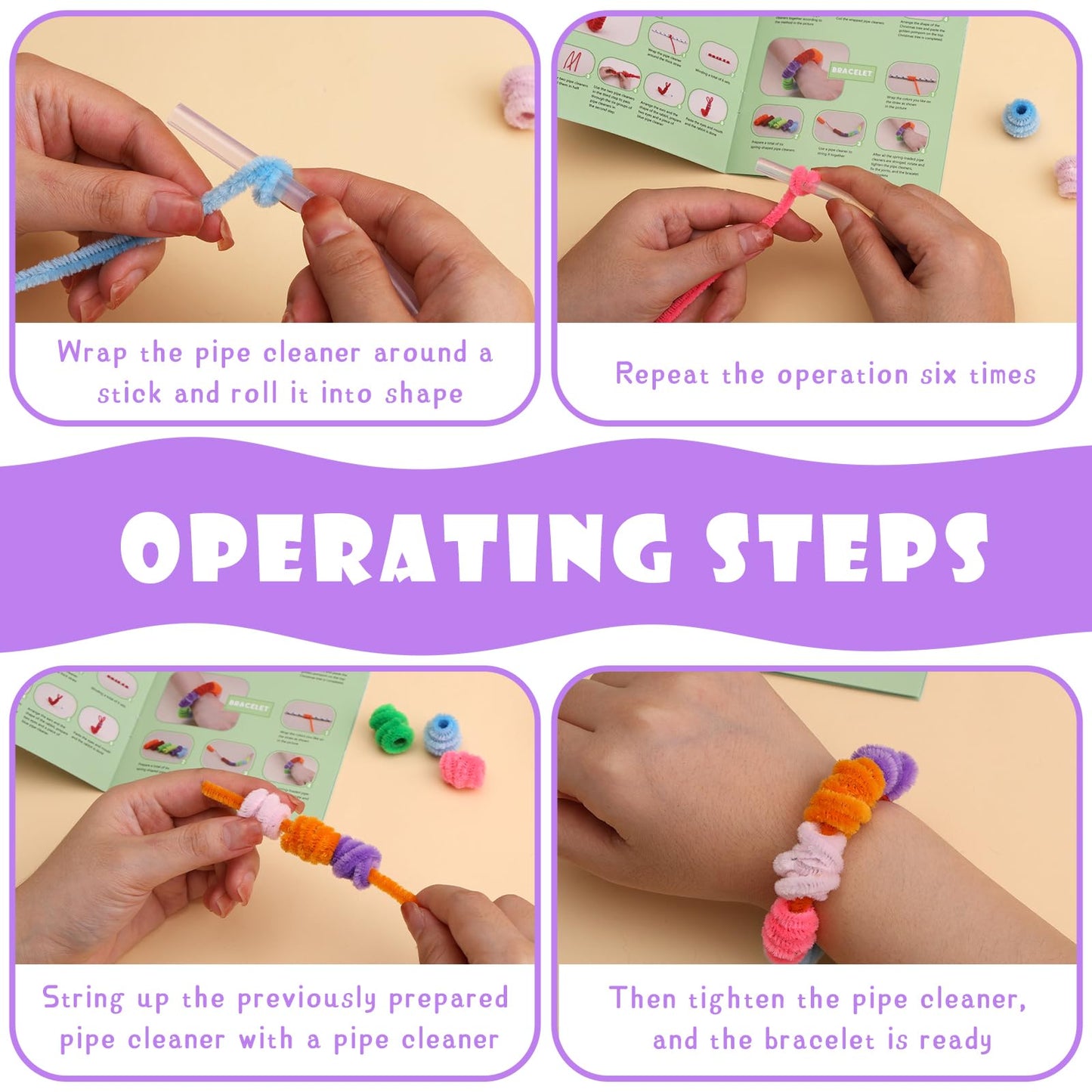 Giwrmu 100 Pieces Pipe Cleaners Chenille Stem, Light Purple Pipe Cleaners Craft, Fuzzy Sticks Craft Supplies, Colored Pipe Clean